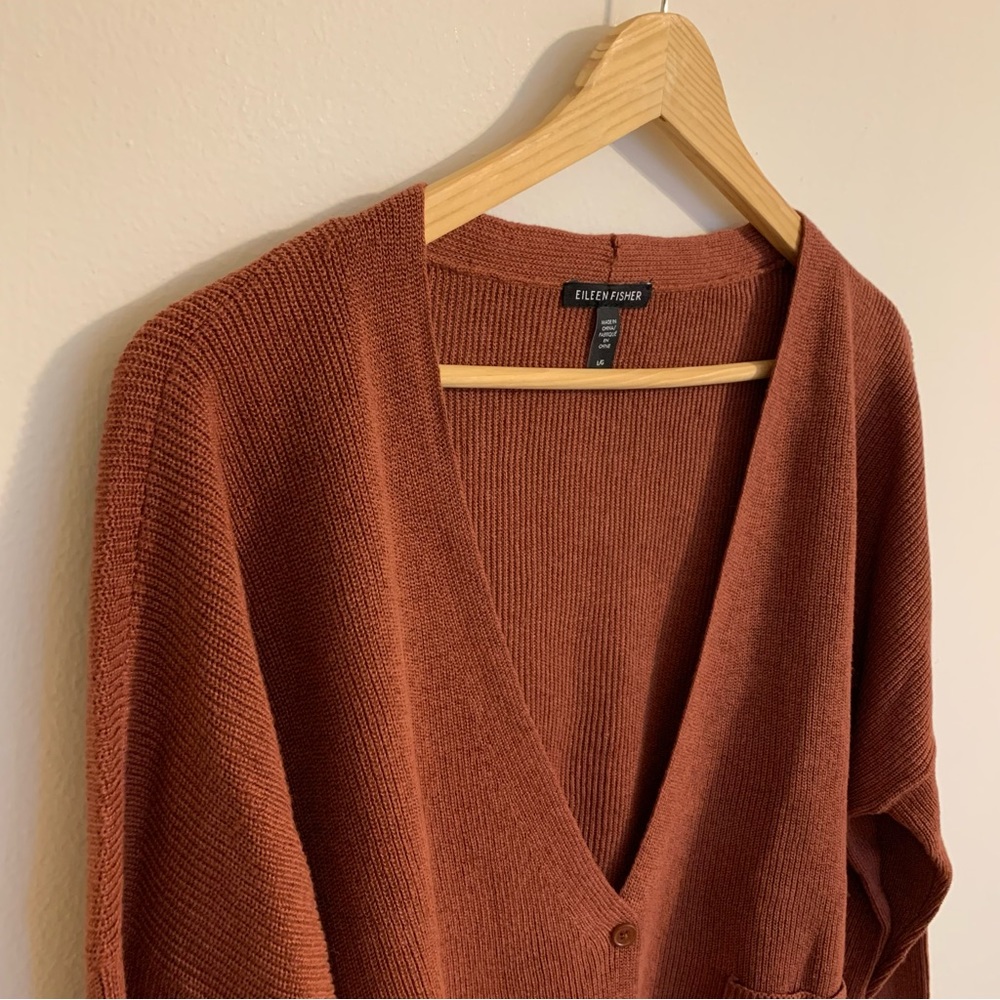 NEW Eileen Fisher Organic Cotton Linen V-Neck Cardigan in Red Plum, Size L - Picture 3 of 11